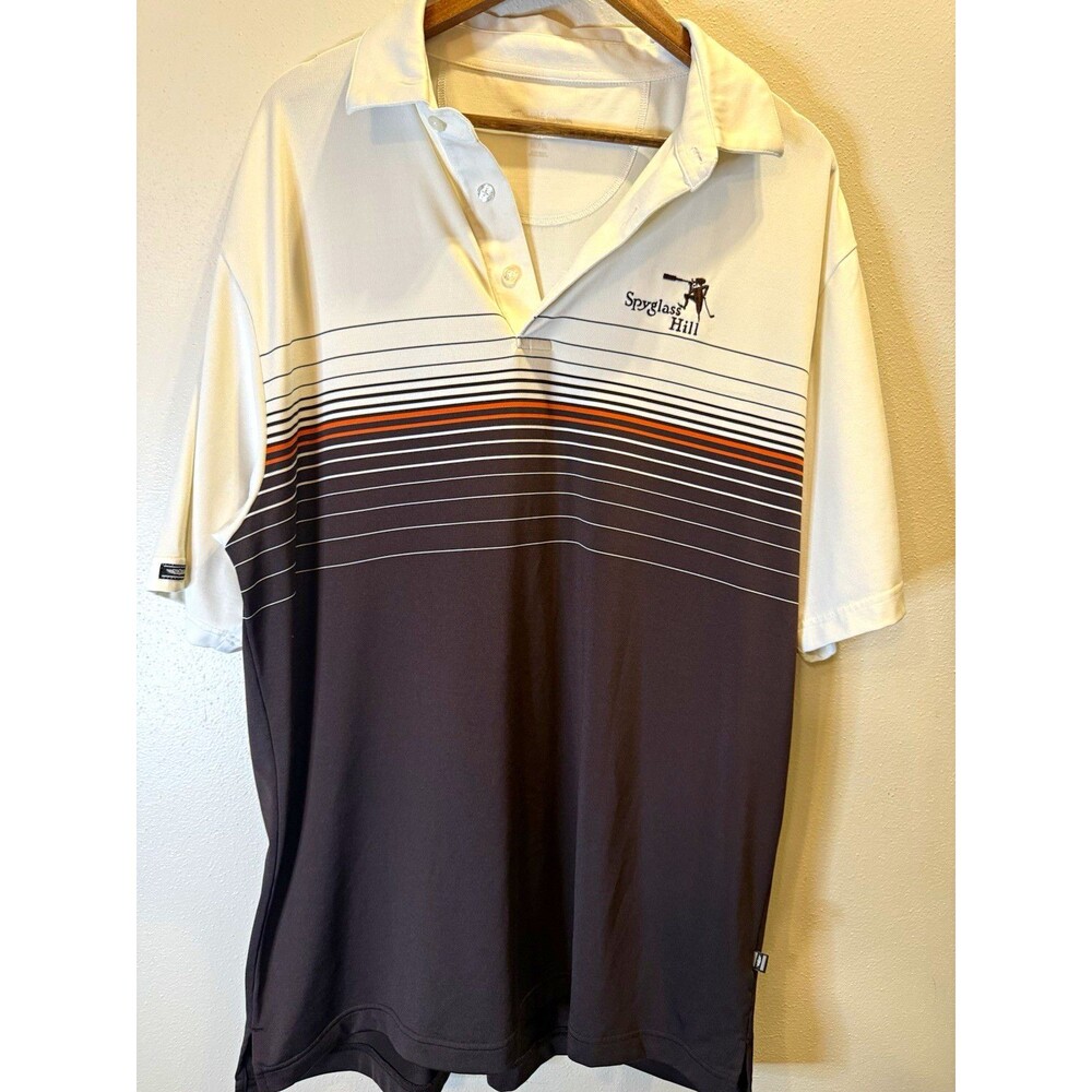 Straight Down Men’s XL Striped Golf Polo Shirt Short Sleeve White Black Orange